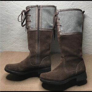 Clarks Merrian Anya Women's Riding Boots Brown Suede Gray Wool Side Zip Size 6